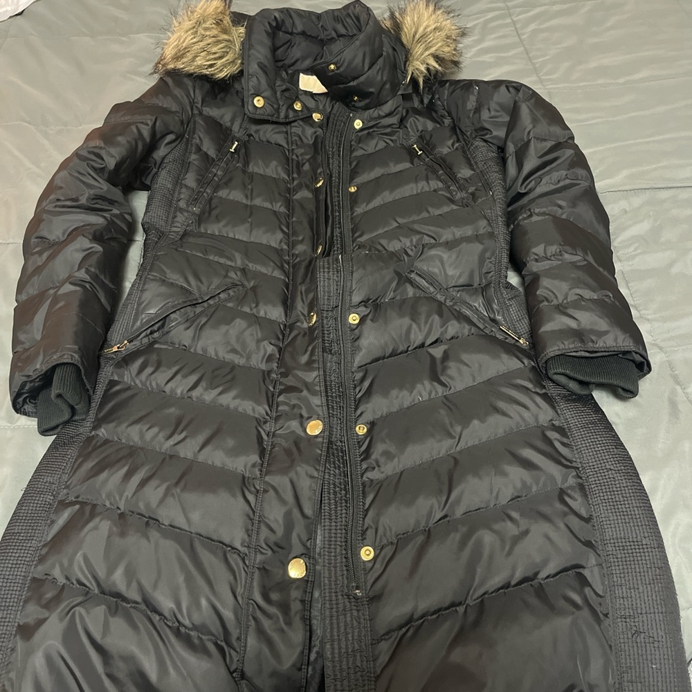 Michael Kors Black Puffer Jacket with Faux Fur